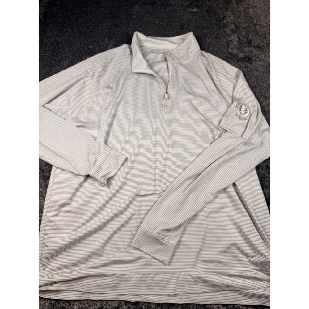 Harlestons Mens XL Quarter Zip Pullover Urbana Country Club Grey Stripe Golf Top